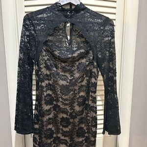 Sexy Black Lace Dress Bell Sleeves Lined